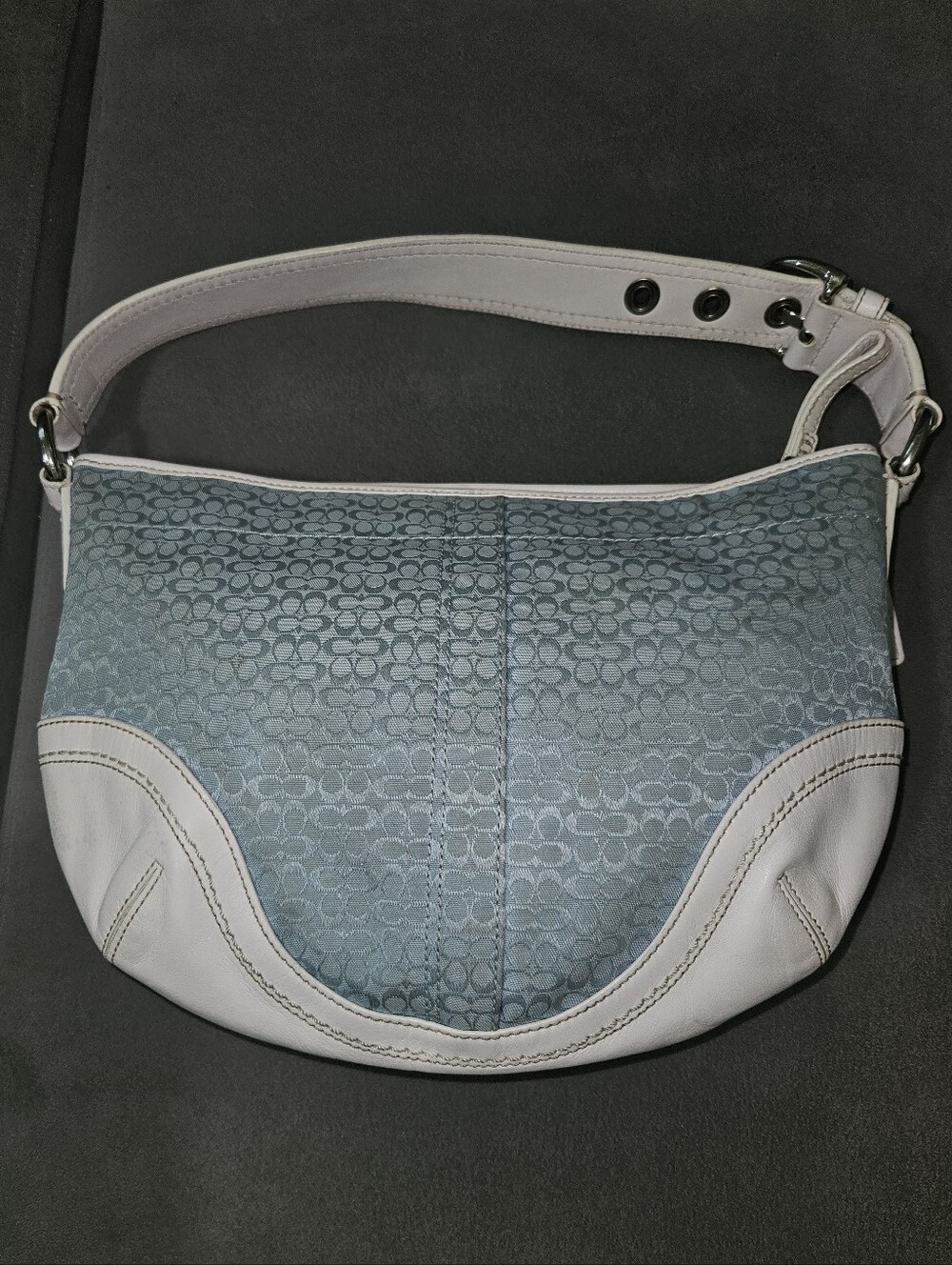 Coach Vintage Y2K Blue White Signature Monogram Canvas Leather Soho Shoulder Bag - Picture 2 of 16